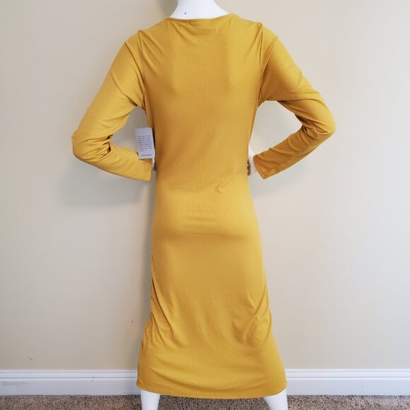 Velvet Torch Women's Mustard V-Neck Ribbed Knit Mid Dress SZ XL - Picture 6 of 10
